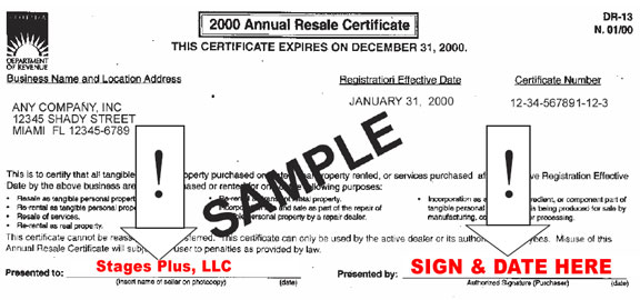 DR 13 Annual Resale Certificate Tampa Stage Rental