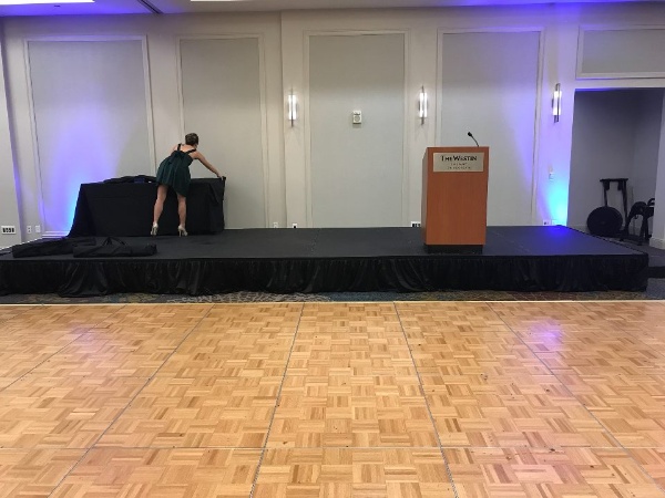 1-26-18 stage skirting Westin podium setup