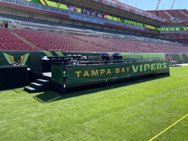 2-22-20 XFL Vipers custom risers banners guard rail tiered judges outdoor sports stadium 2